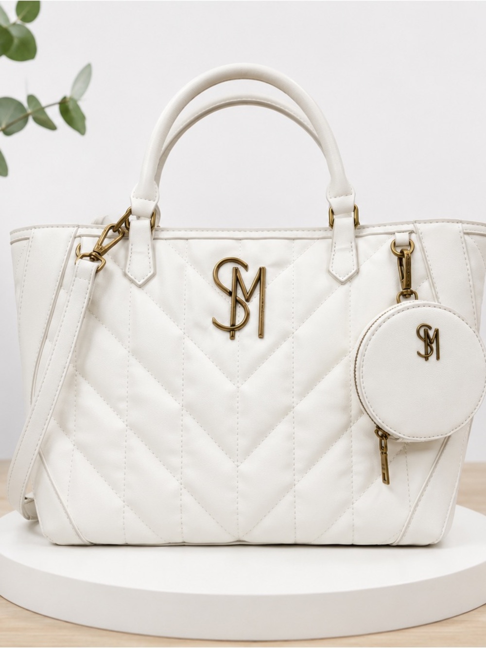 Quilted Leather Tote Bag in White